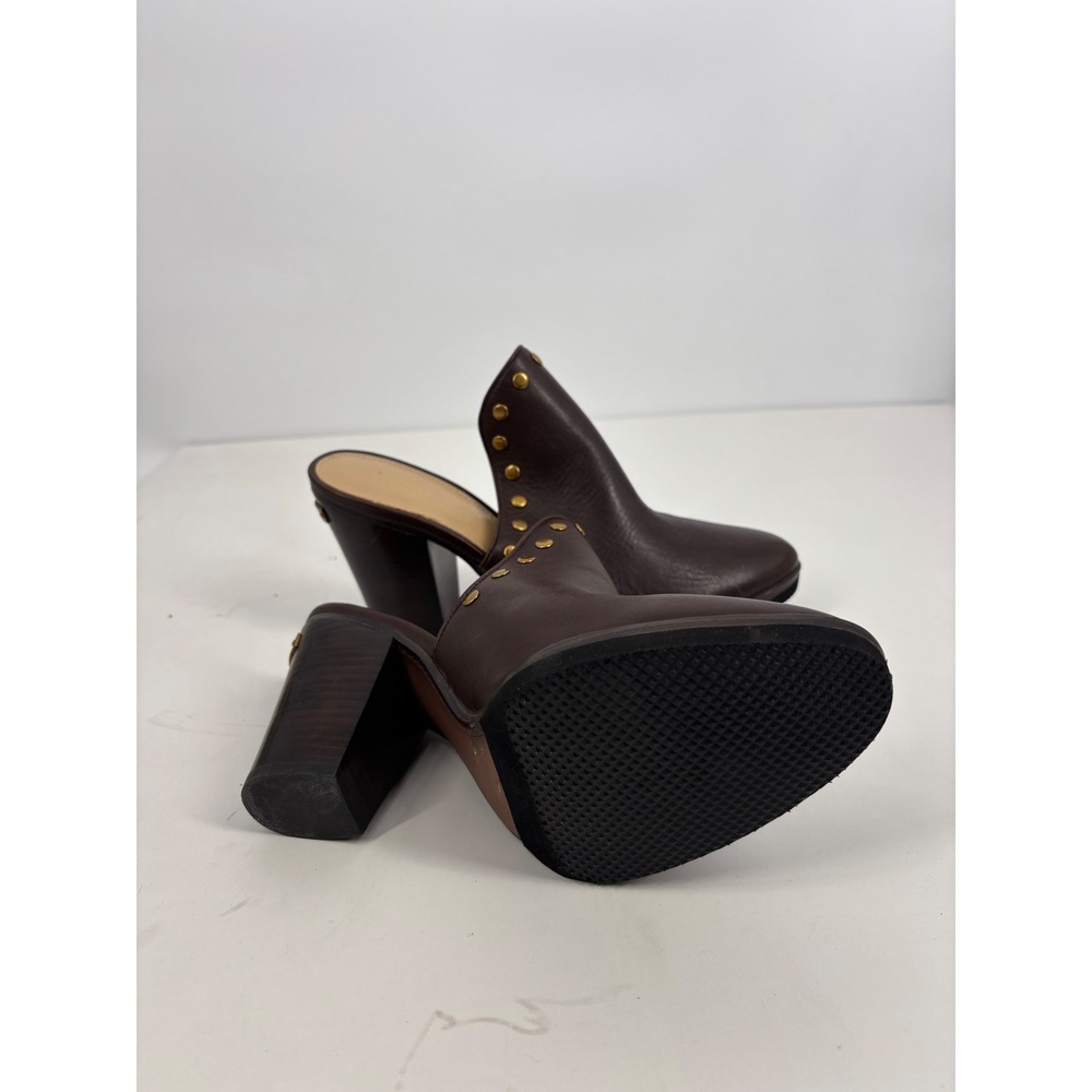 Michael‎ Kors Mules Womens 10M Brown Leather Studded Block Heel Clogs - Picture 8 of 10